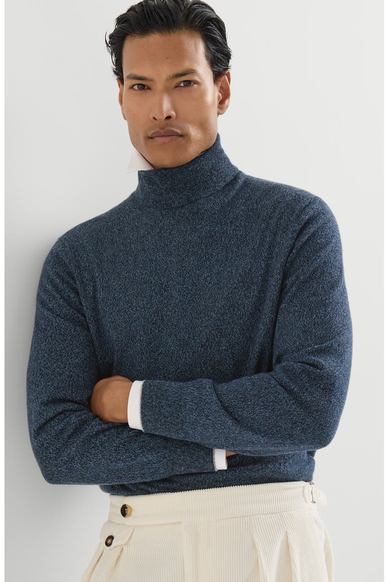 Mouliné cashmere turtleneck sweater, Alternate, color, Denim