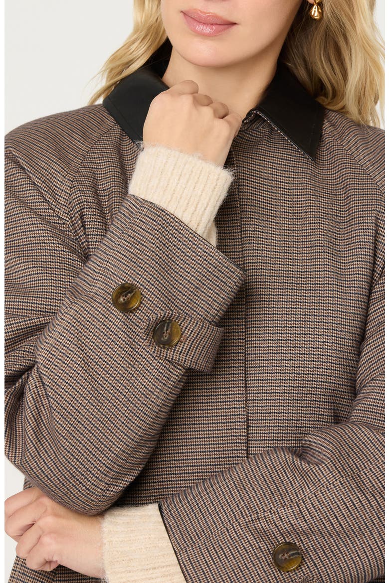 Raiden Faux Leather Collared Coat, Alternate, color, BROWN PLAID