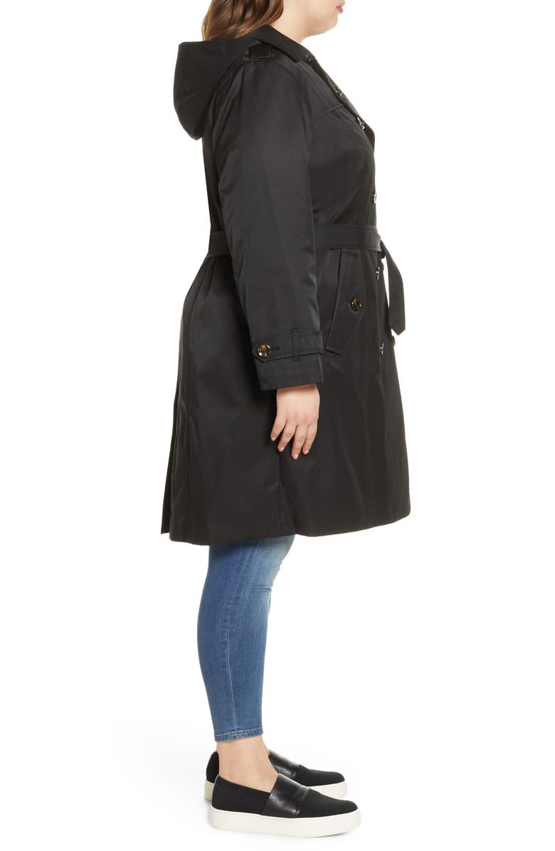 London Fog Knee Length Water Repellent Hooded Trench Coat, Alternate, color,