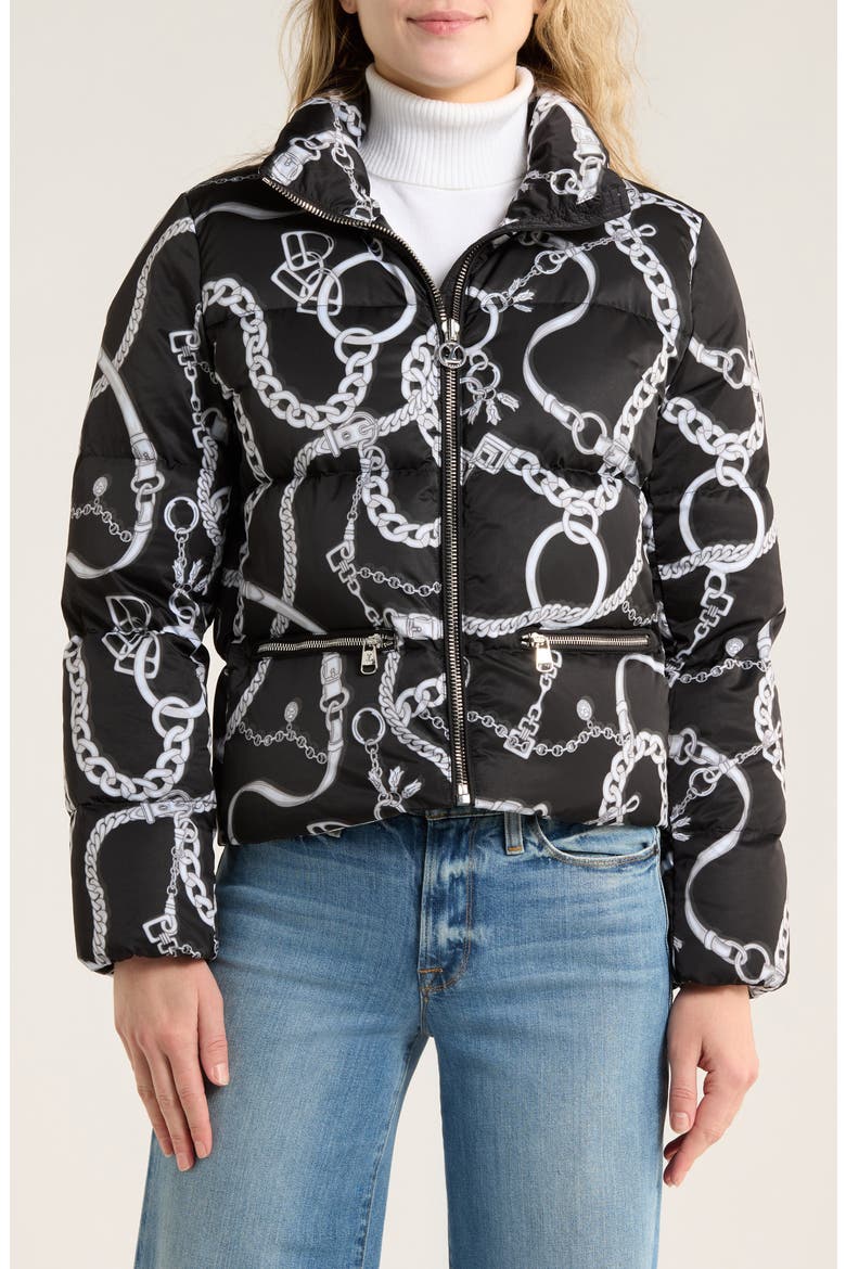 Stowe Chain Print Puffer, Main, color, BLACK/ WHITE BUCKLE CHAIN