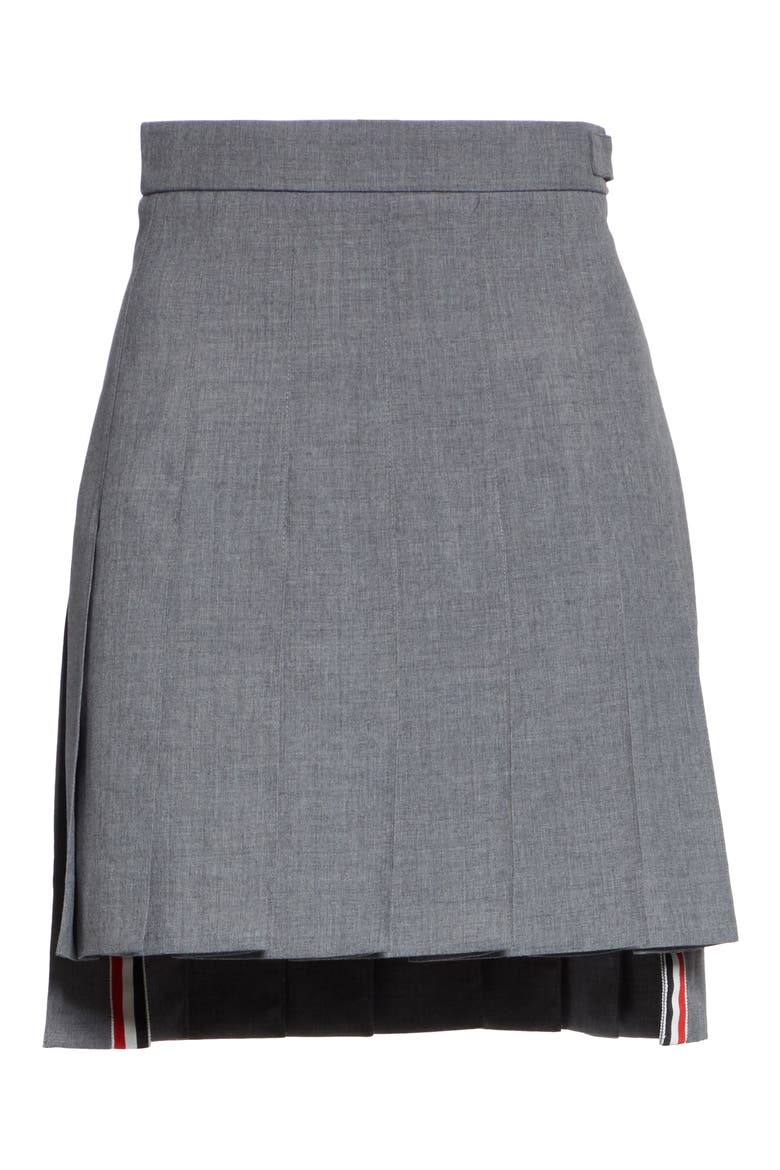 Step Hem Pleated Wool Blend Miniskirt, Alternate, color, MED GREY