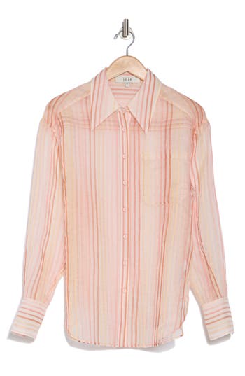 Joie Keeley Stripe Silk & Cotton Button-up Shirt In Peach Melba