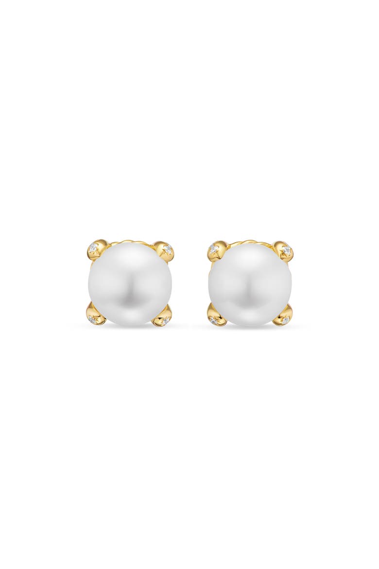 Pearl Classics Stud Earrings in 18K Yellow Gold & Diamonds, 6.6mm, Main, color, GOLD