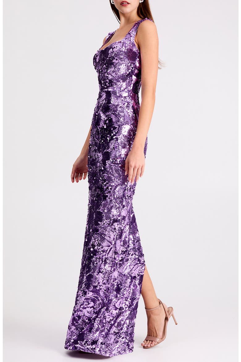 Iris Floral Sequin Gown, Alternate, color, VIOLET