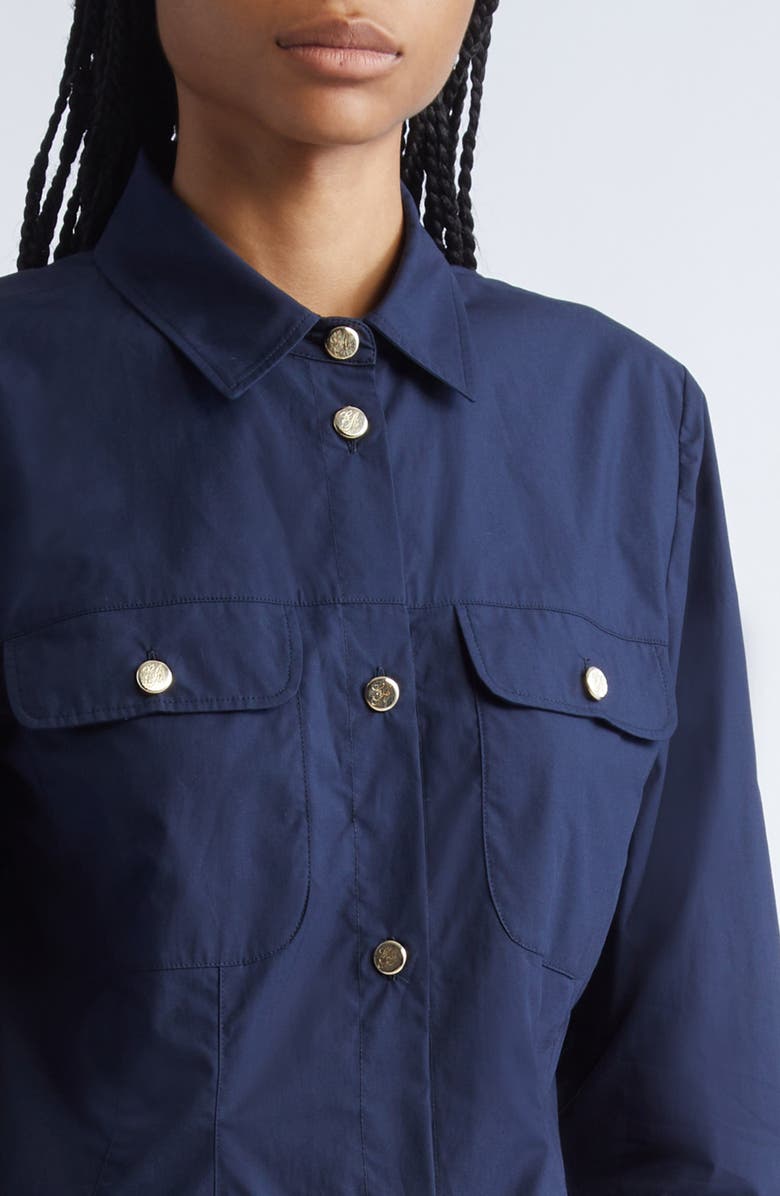 Emporio Armani Long Sleeve Cotton Poplin Button-Up Shirtdress, Alternate, color, Dark Navy