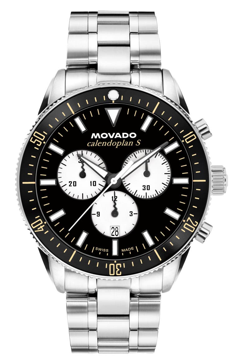 Calendoplan S Chronograph Bracelet Watch, 42mm, Main, color, BLACK