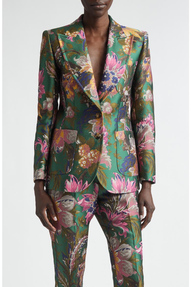 Floral Jacquard Blazer, Main, color, MULTICOL ON GREEN BASE
