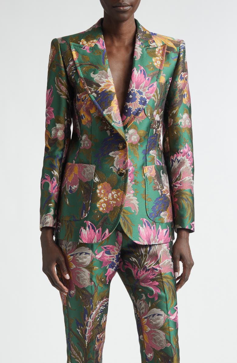 Etro Floral Jacquard Blazer, Main, color, Multicol On Green Base