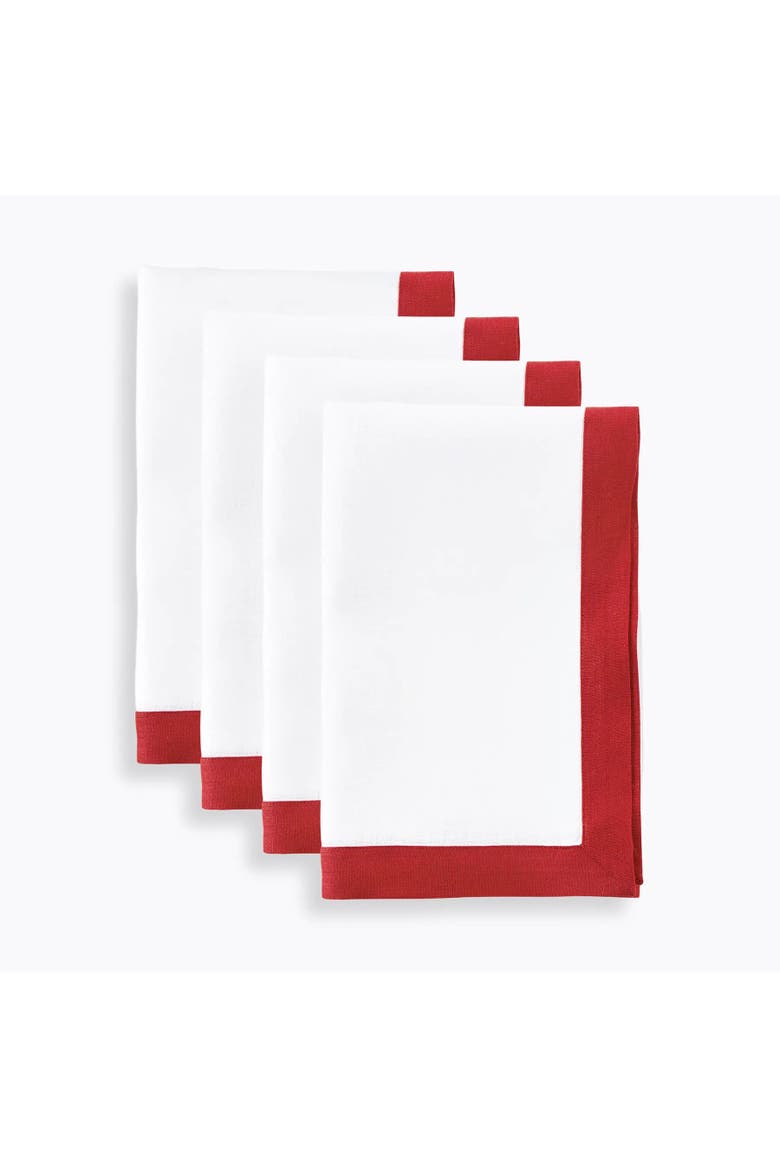 Linen Dinner Napkins Set of 4, 20 x 20" - Classic, Main, color, Red and White