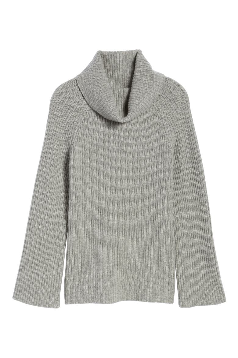 Ribbed Cashmere Turtleneck Sweater, Alternate, color, HEATHER GREY