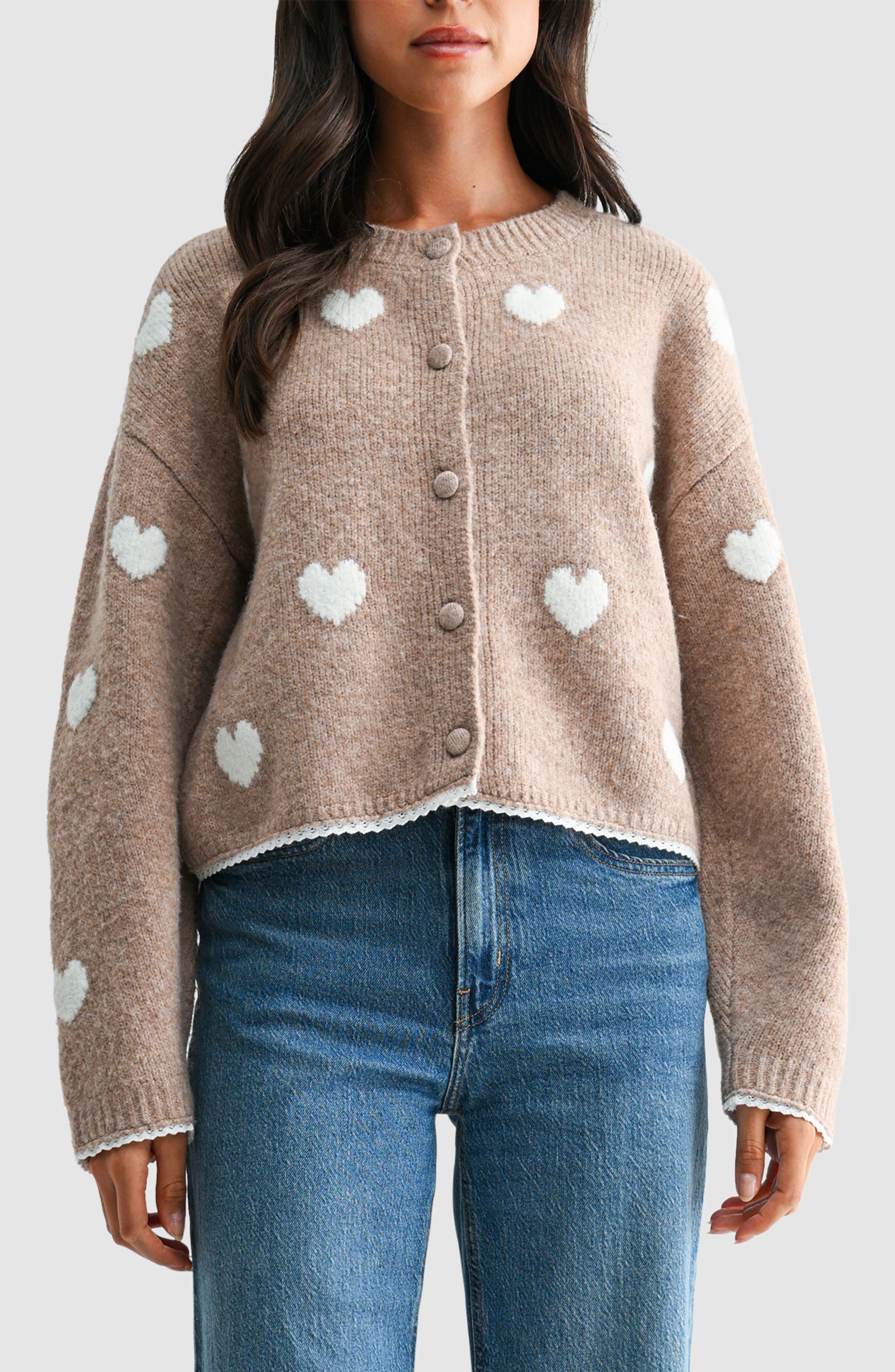Lace Trimmed Heart Cardigan