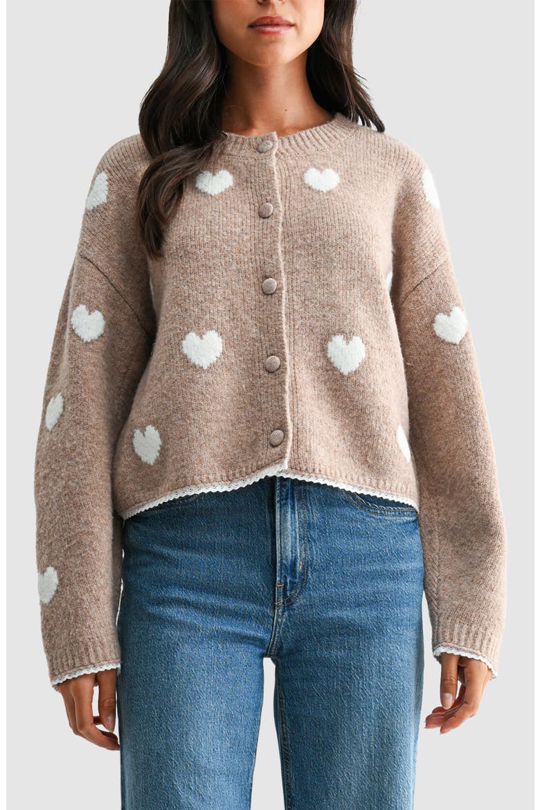 Lace Trimmed Heart Cardigan, Main, color, TAUPE CREAM
