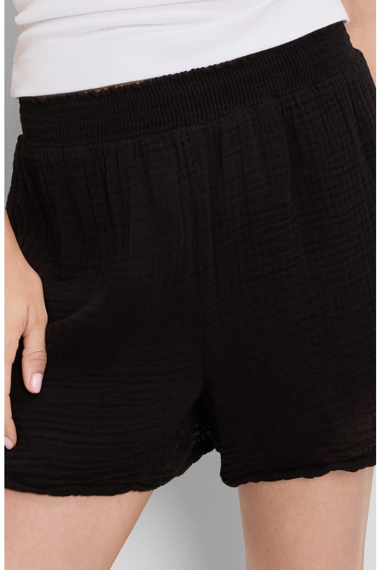Alva Smocked Gauze Shorts, Alternate, color, BLACK