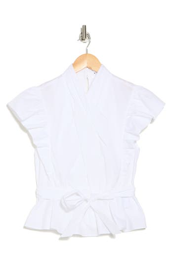 Derek Lam 10 Crosby Brynn Cotton Wrap Peplum Top In White