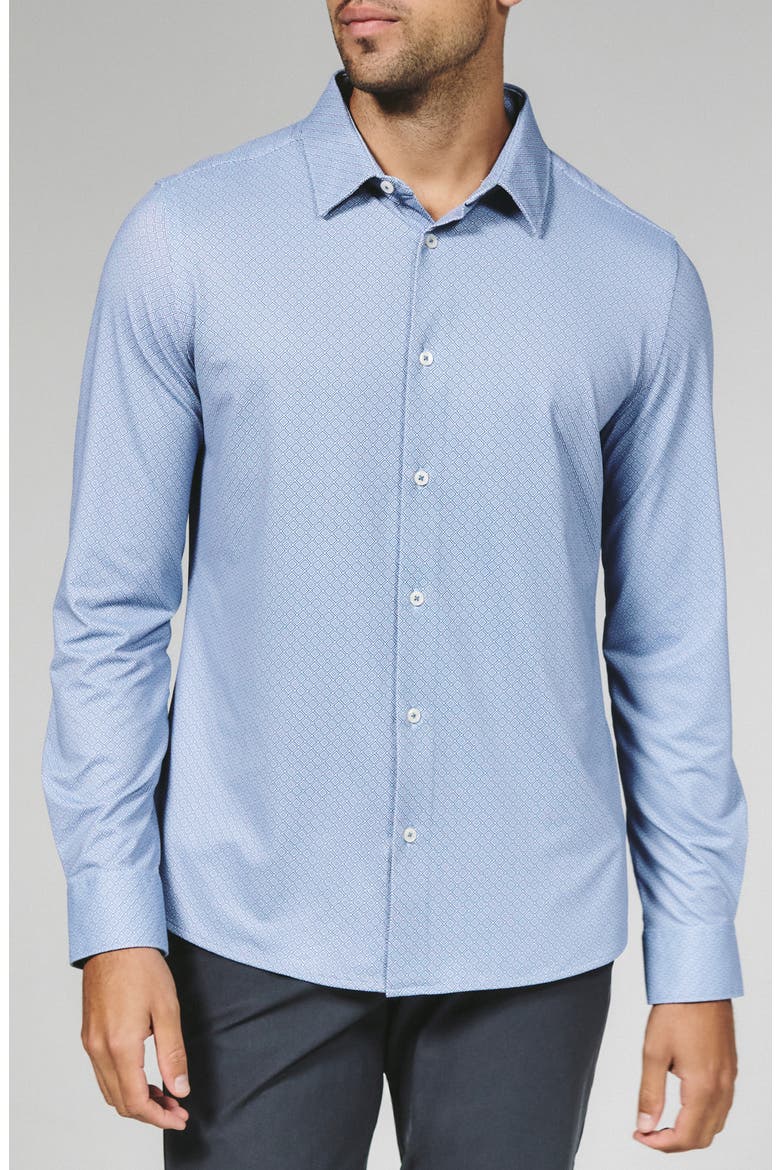 Wilhelm Geo Print Wrinkle Resistant Performance Button-Up Shirt, Main, color, DUSTY BLUE