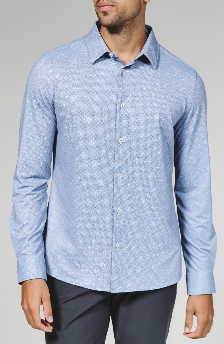7 Diamonds Wilhelm Geo Print Wrinkle Resistant Performance Button-Up Shirt, Main, color, Dusty Blue