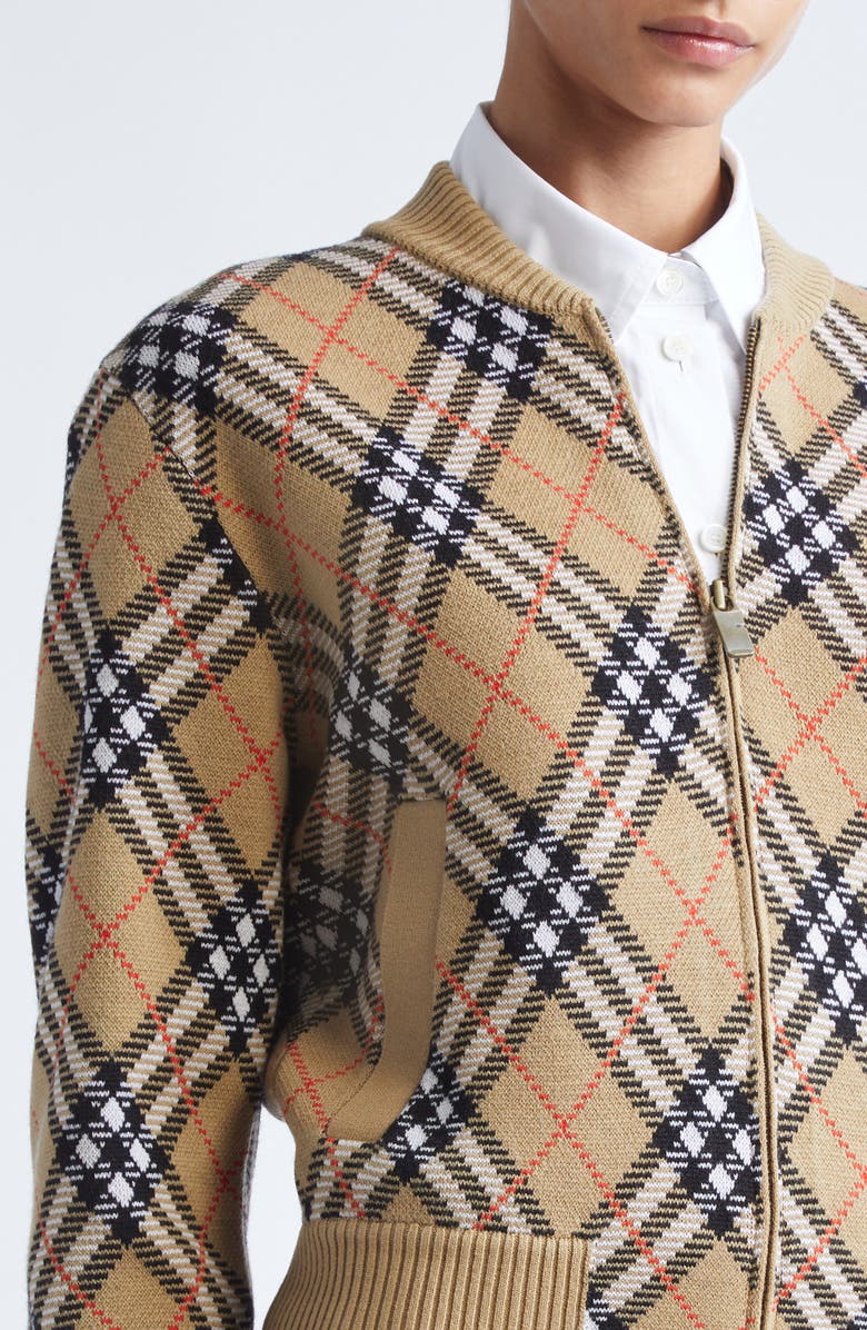 Burberry Check Sweater Jacket, Alternate, color, Sand Ip Check