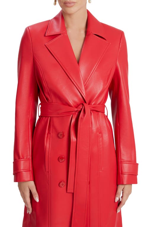 Bardot Faux Leather Trench Coat In Famous Red