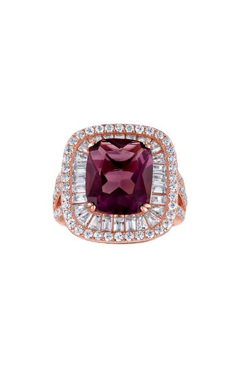 Fuzion Creations Amethyst Cubic Zirconia Halo Ring In Rose