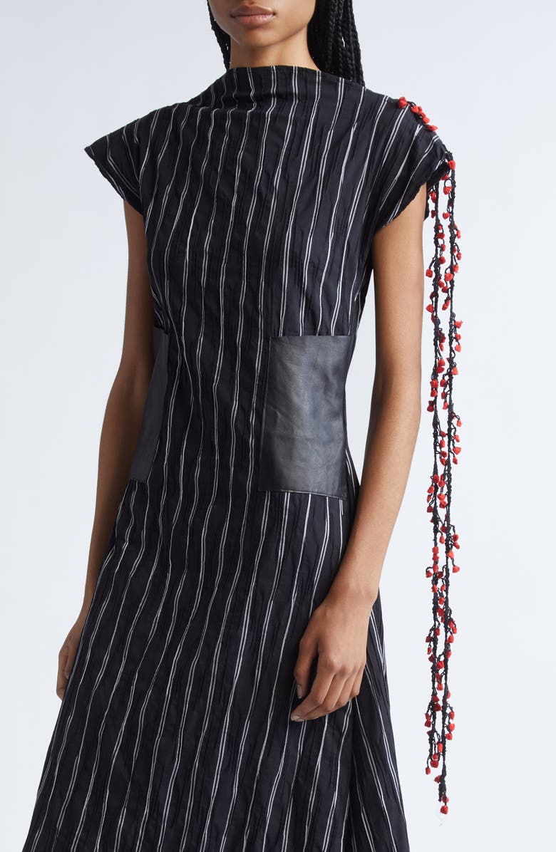 KÚR Leather Patch Pocket Stripe Maxi Dress, Alternate, color, 