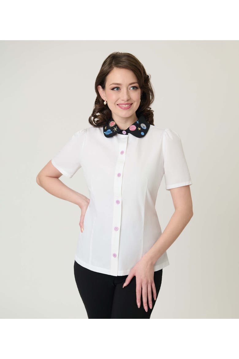 1940s Collared Blouse, Alternate, color, White W/ Black Collar