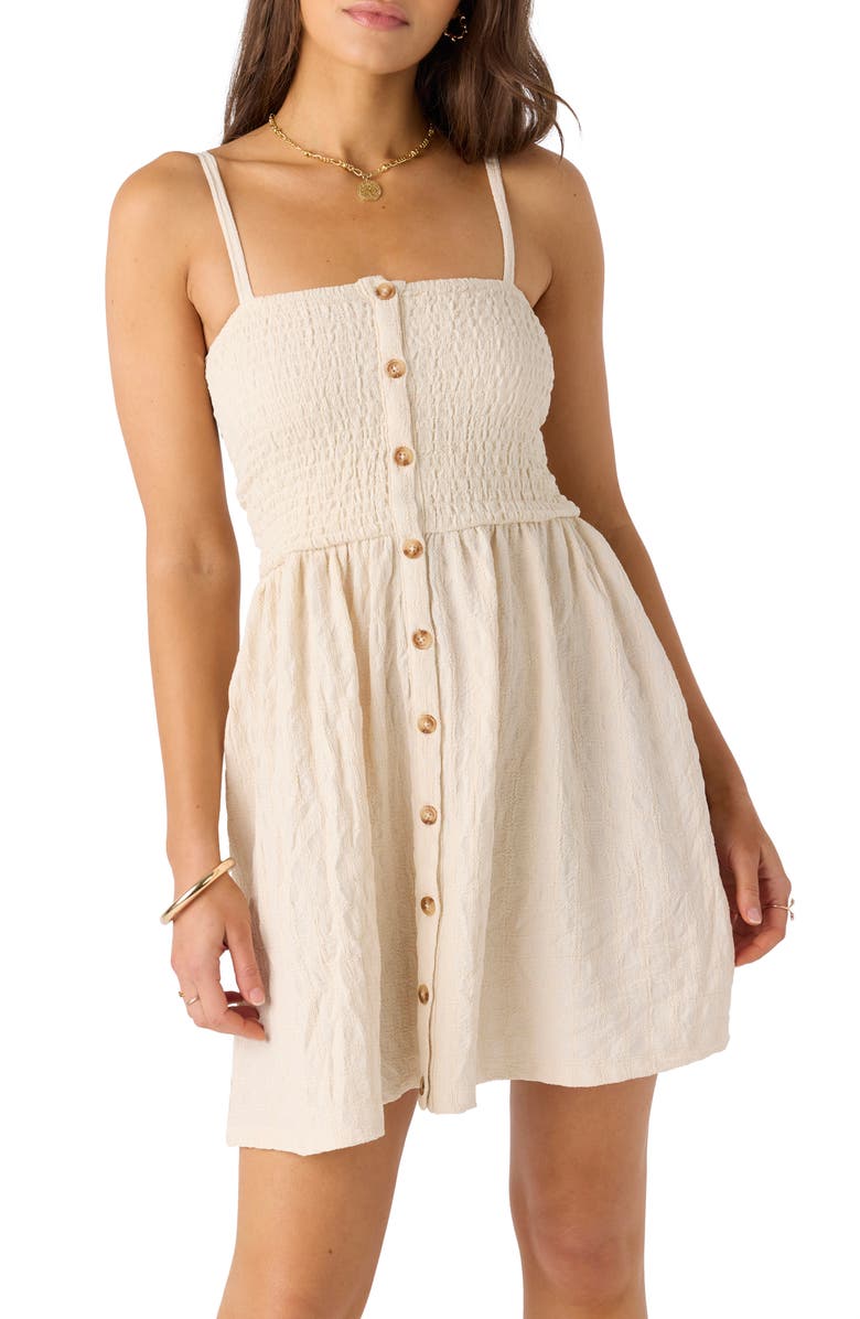 O'Neill Leighton Textured Smocked Button-Up Minidress, Alternate, color, 
