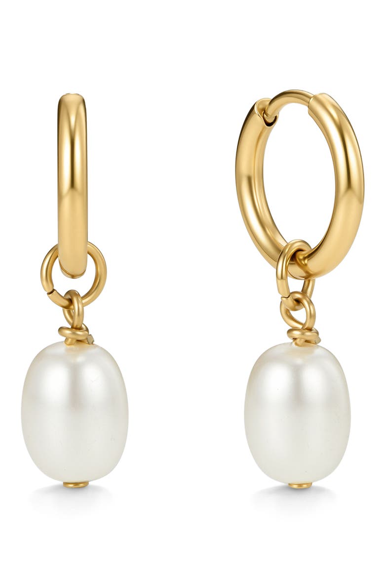 Faux Pearl Drop Huggie Hoop Earrings, Main, color, GOLD