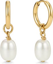 D.LOUISE Faux Pearl Drop Huggie Hoop Earrings