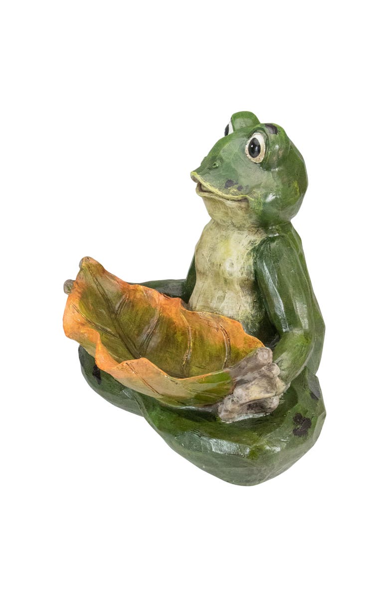 Northlight 14" Green Frog with Leaf Birdfeeder Outdoor Garden Statue, Alternate, color, Green