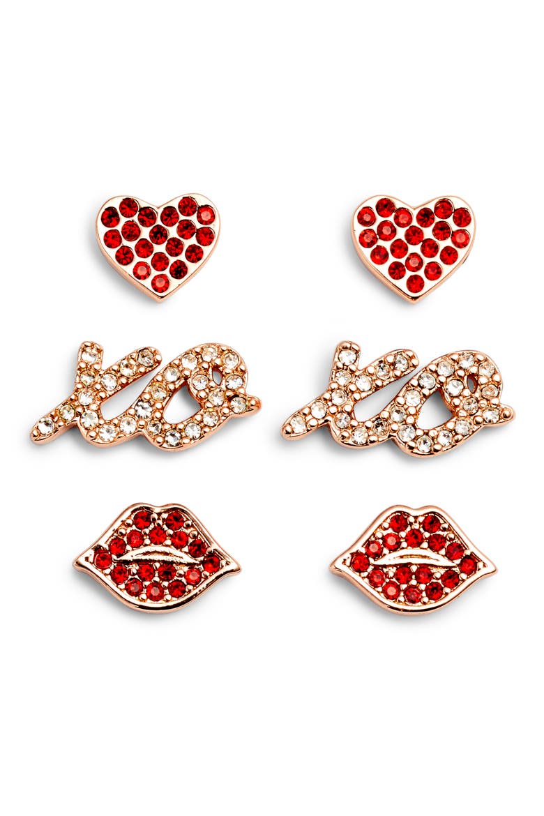 things we love set of 3 stud earrings, Main, color, GOLD MULTI