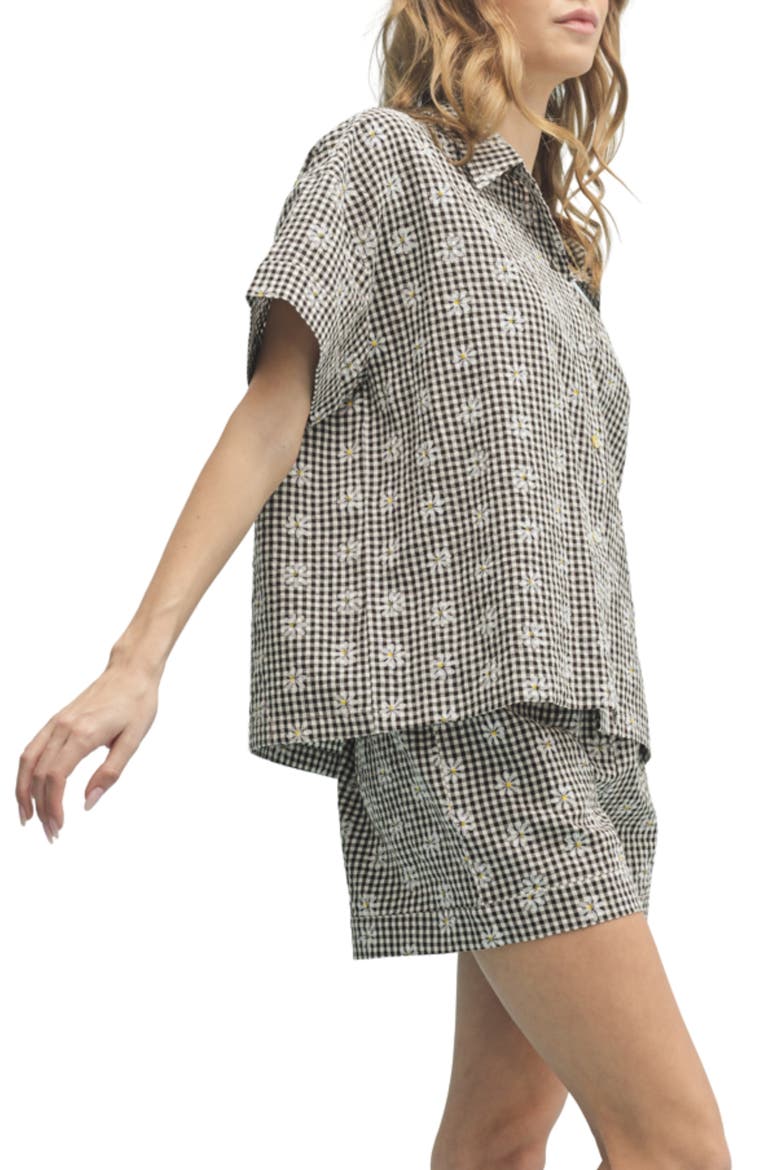 Floral Plaid Shirt and Shorts Set, Alternate, color, CREAM/ BLACK