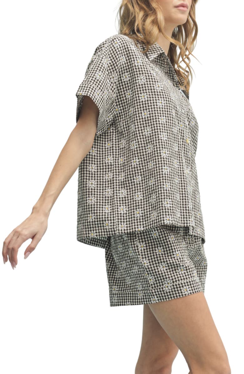 WISHLIST Floral Plaid Shirt and Shorts Set, Alternate, color, Cream/ Black
