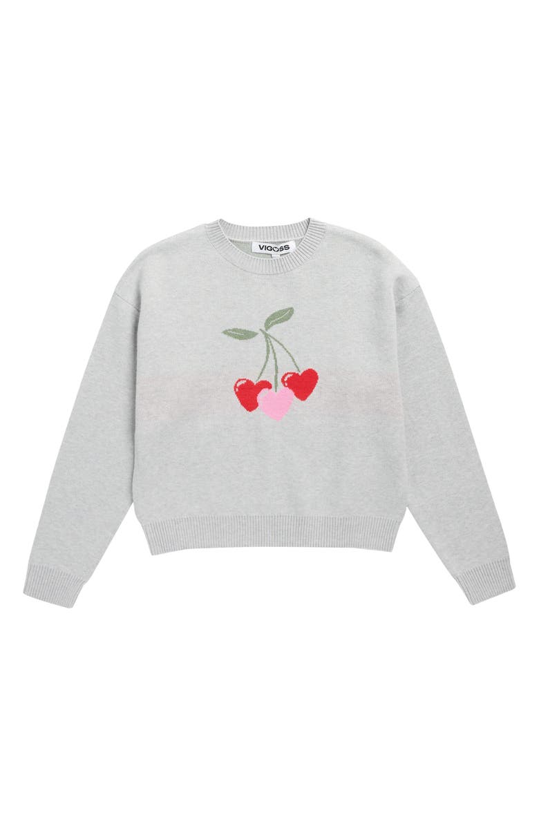 Vigoss Kids' Mossy Cherry Heart Sweater, Main, color, Light Heather Grey