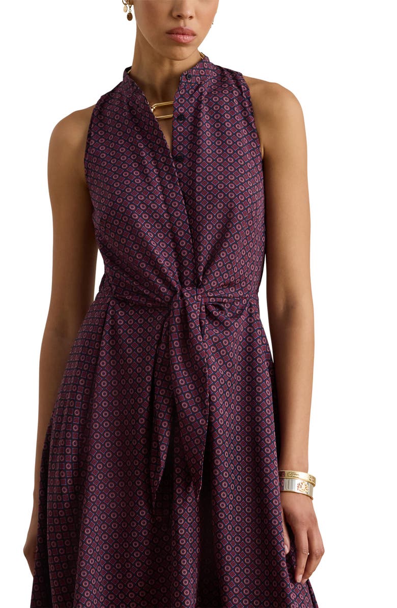 Lauren Ralph Lauren Tie Waist Midi Shirtdress, Alternate, color, Purple/Navy