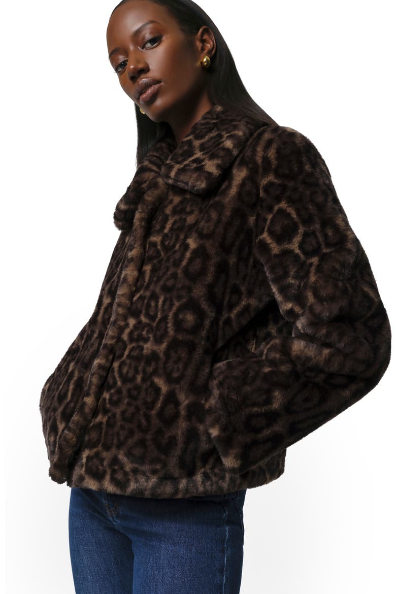 Elis Leopard Pattern Pluche™ Faux Fur Coat, Alternate, color, DARK LEOPARD