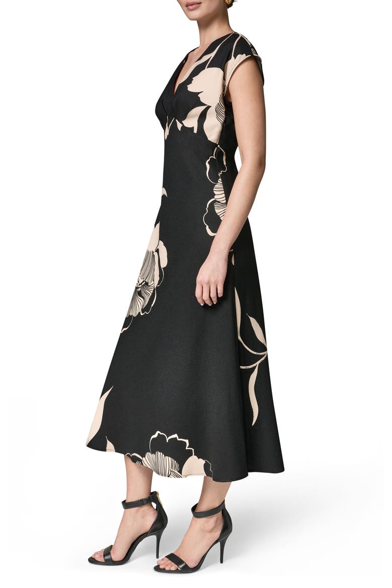 Floral Print Midi Dress, Alternate, color, BLACK/ OAT