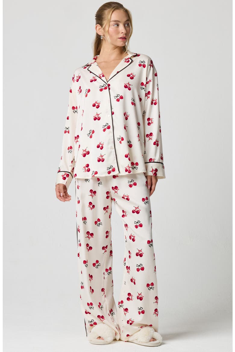 Bow Satin Pajama Pants, Alternate, color, JET STREAM CHERRY