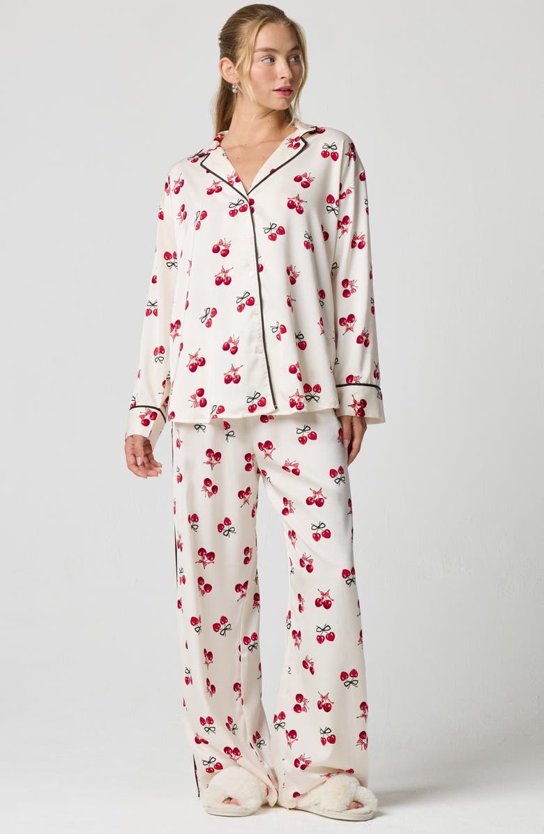 Florence by Mills Bow Satin Pajama Pants, Alternate, color, Jet Stream Cherry