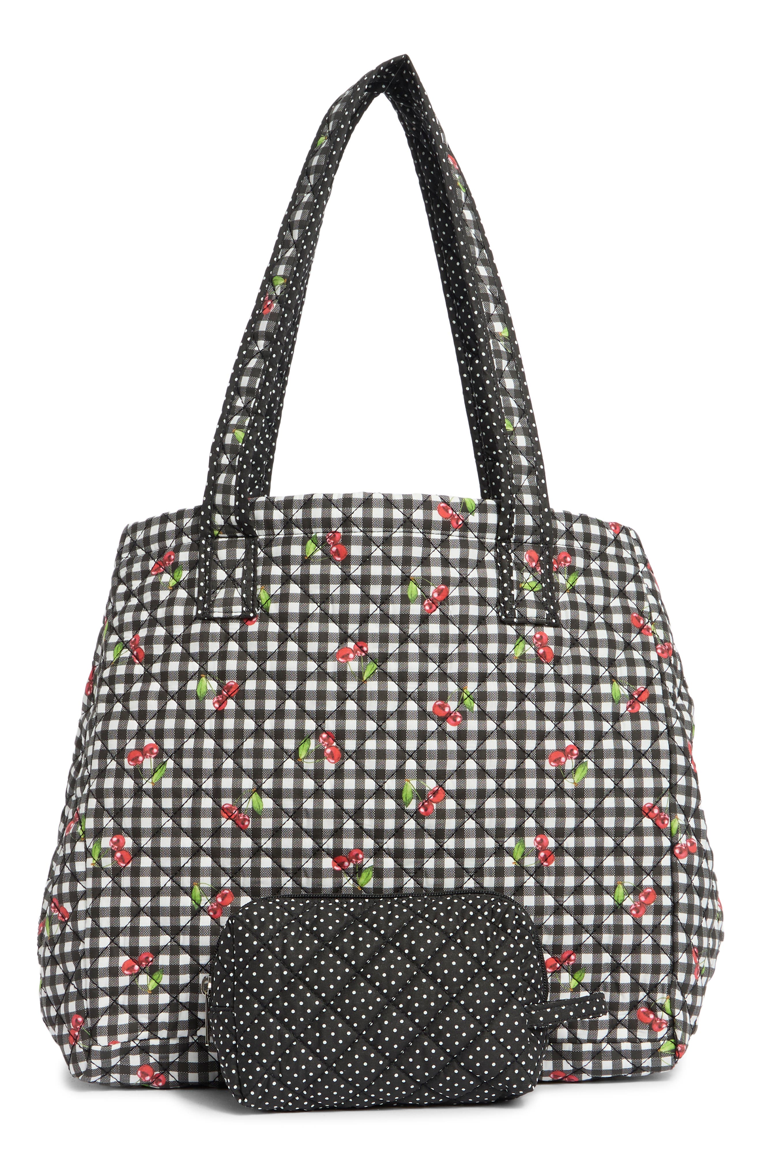 Madden Girl Quilted Tote, Alternate, color, Gingham Cherry
