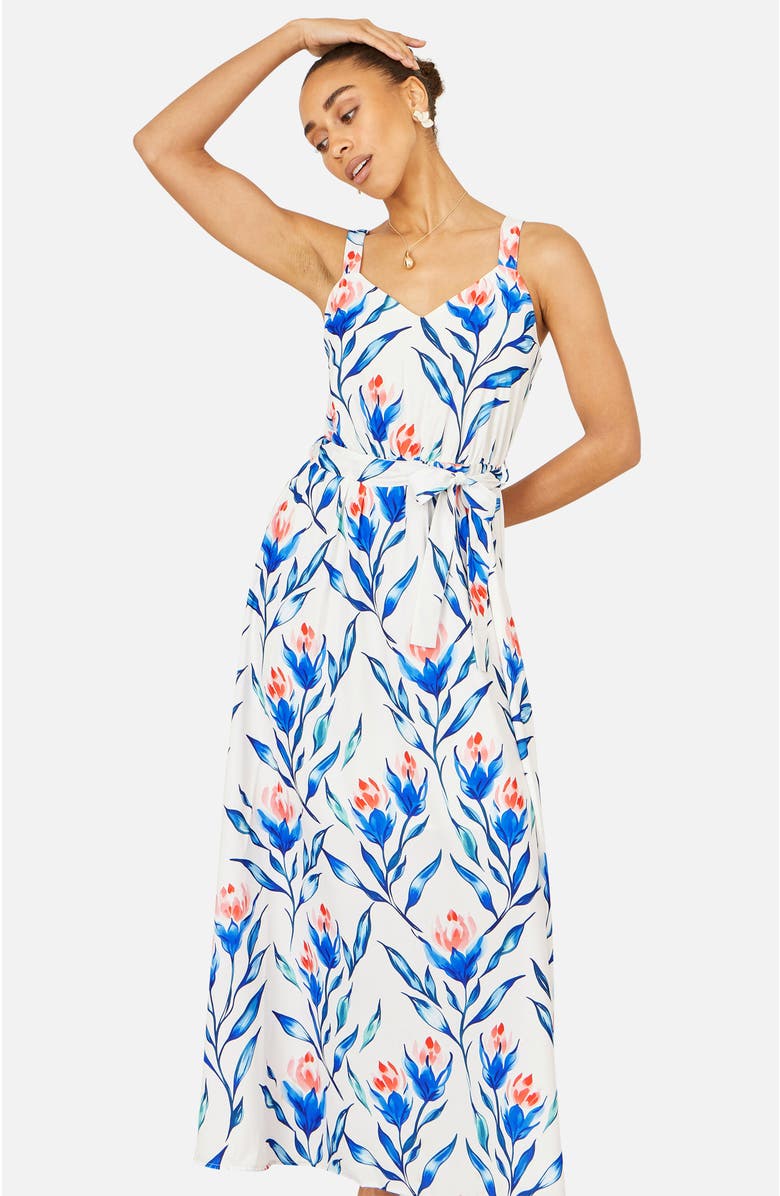 Yumi Floral Print Maxi Sun Dress, Alternate, color, White