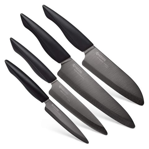 INNOVATIONblack® 4-Piece Ceramic Knife Set, 4.5-Inch Utility, 5-Inch Slicing, 5.5-Inch Santoku, & 7-Inch Chef's Knife