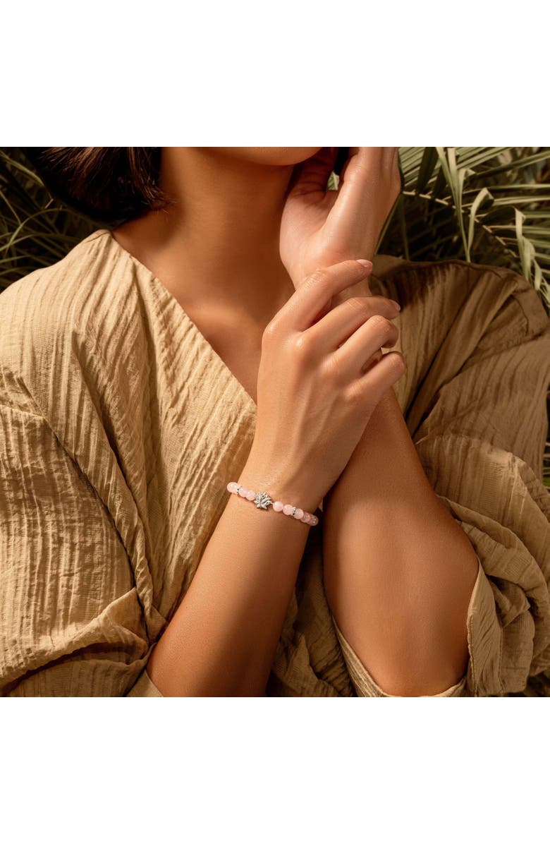 Karma and Luck Emotion Renewal - Rose Quartz Lotus Charm Bracelet, Alternate, color, Pink/Silver