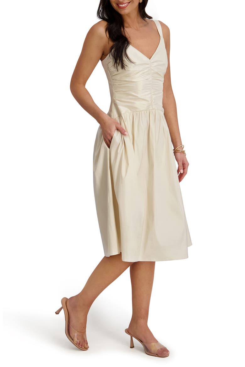 Stretch Taffeta Fit & Flare Midi Dress, Alternate, color, CREAM