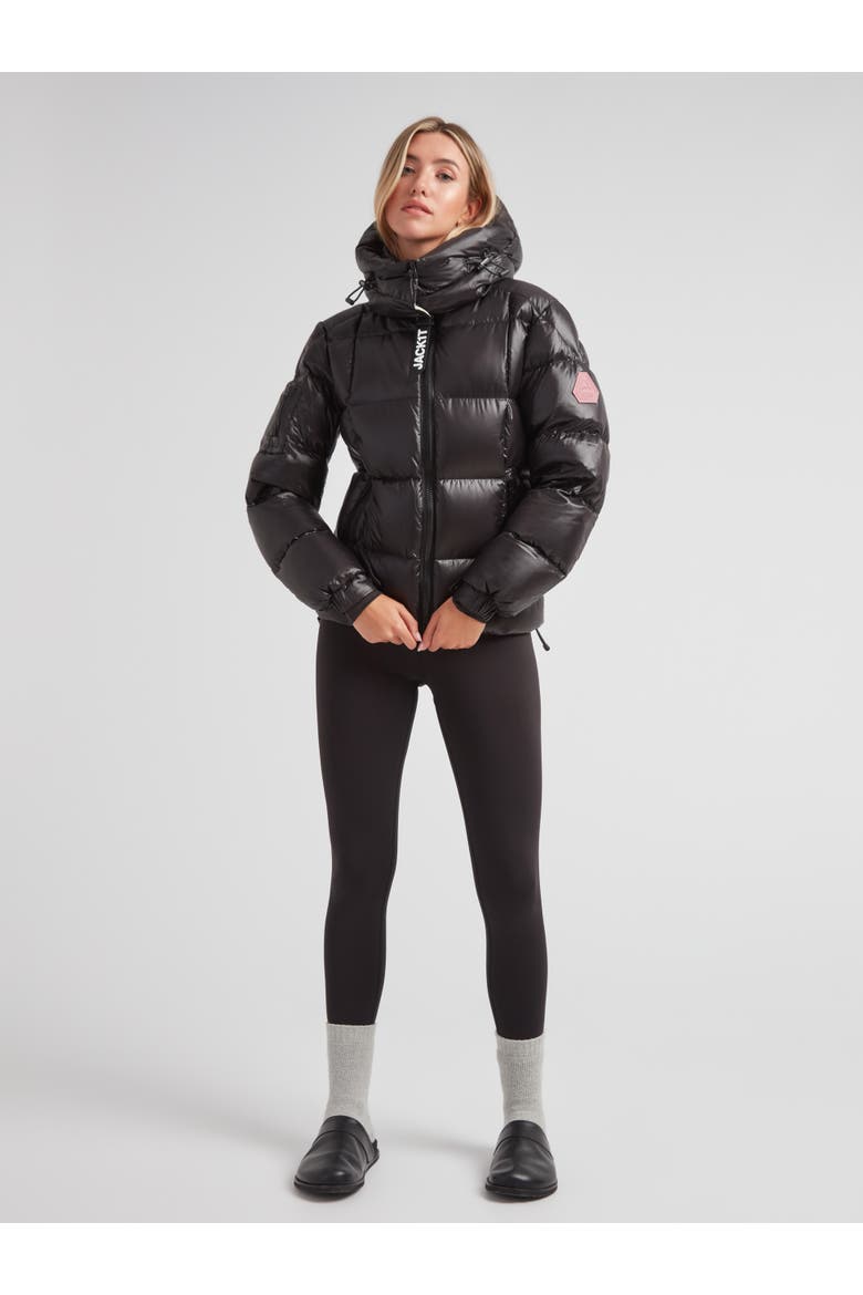 EZ Boxed Racer Hooded Puffer Coat, Alternate, color, BLACK SHINE