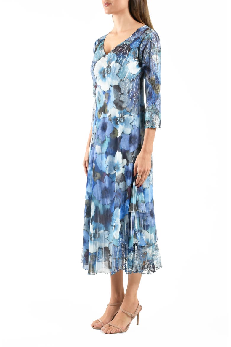 Floral Charmeuse & Chiffon Cocktail Dress, Alternate, color, BLUE HAZE