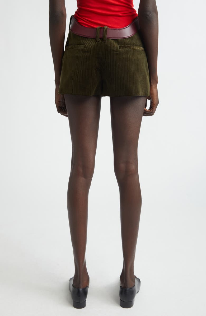 Jean Paul Gaultier The Curved Belted Corduroy Shorts, Alternate, color, Olive Green