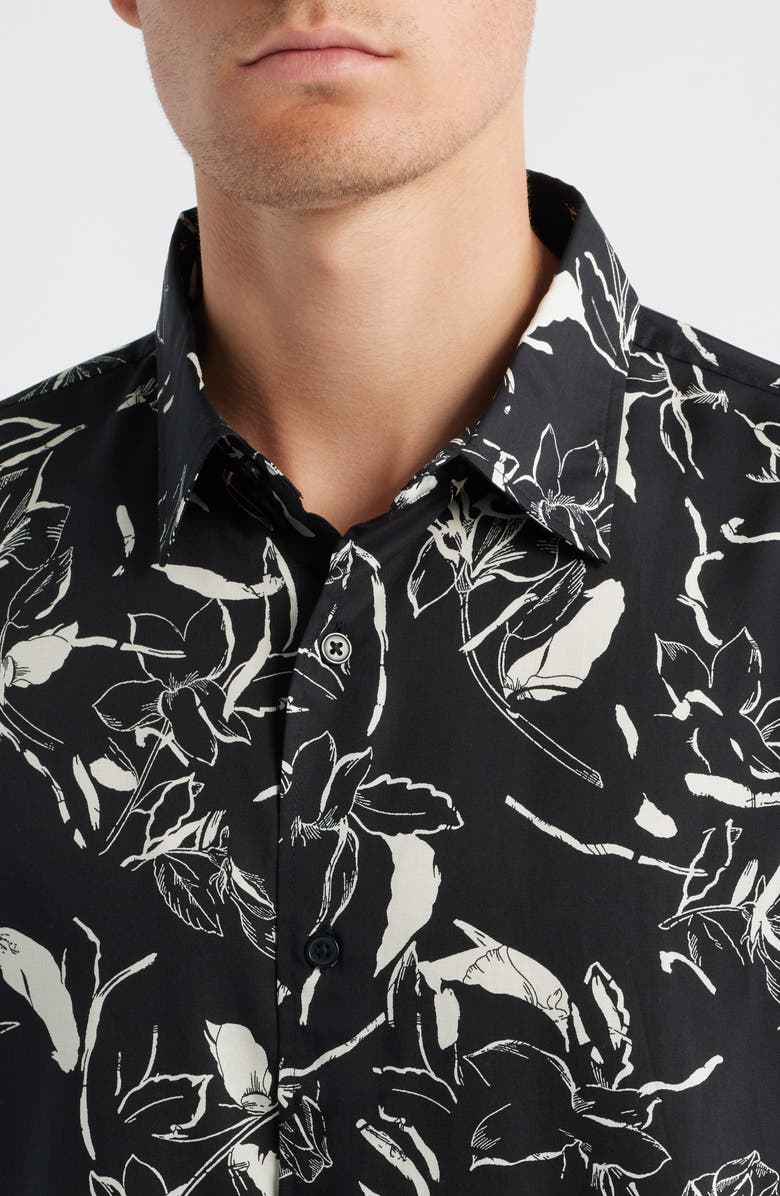 Open Edit Floral Short Sleeve Button-Up Shirt, Alternate, color, Black- Ivory Tossed Petal