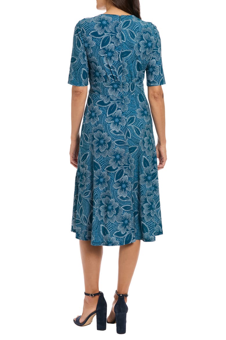Floral Short Sleeve Inset Waist Midi Dress, Alternate, color, NAVY/ BLUE