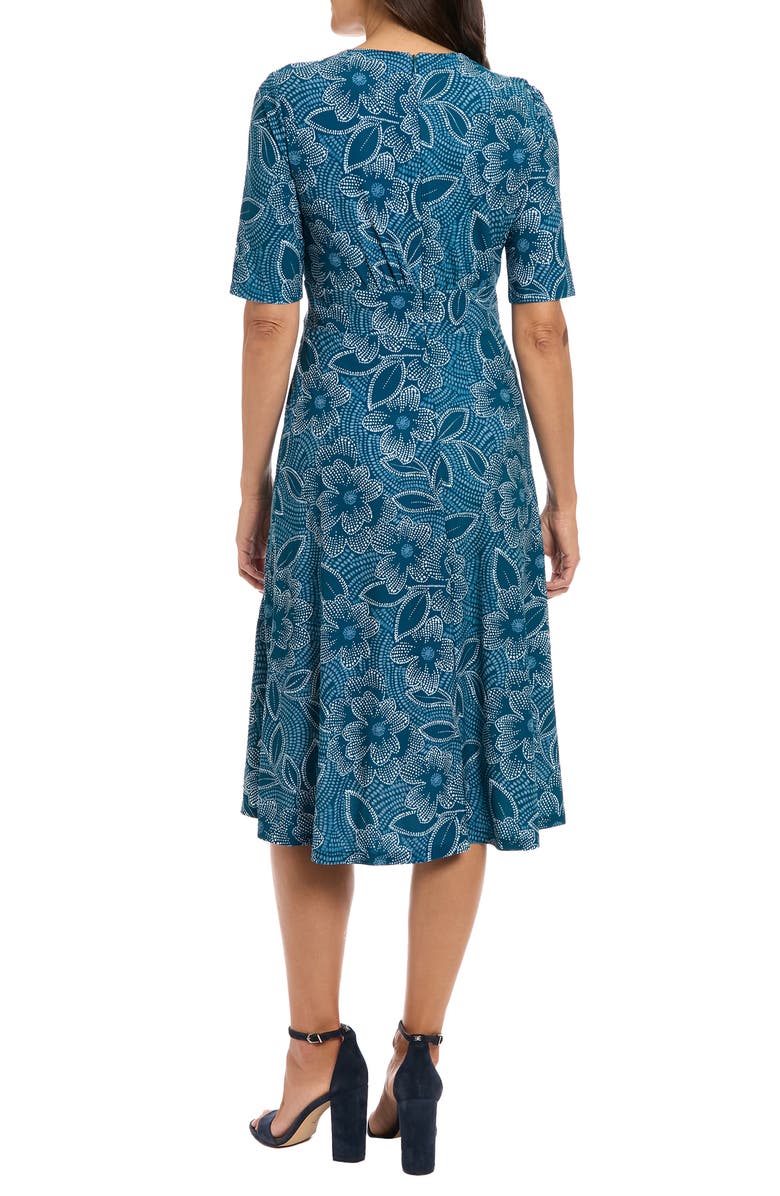 London Times Floral Short Sleeve Inset Waist Midi Dress, Alternate, color, Navy/ Blue