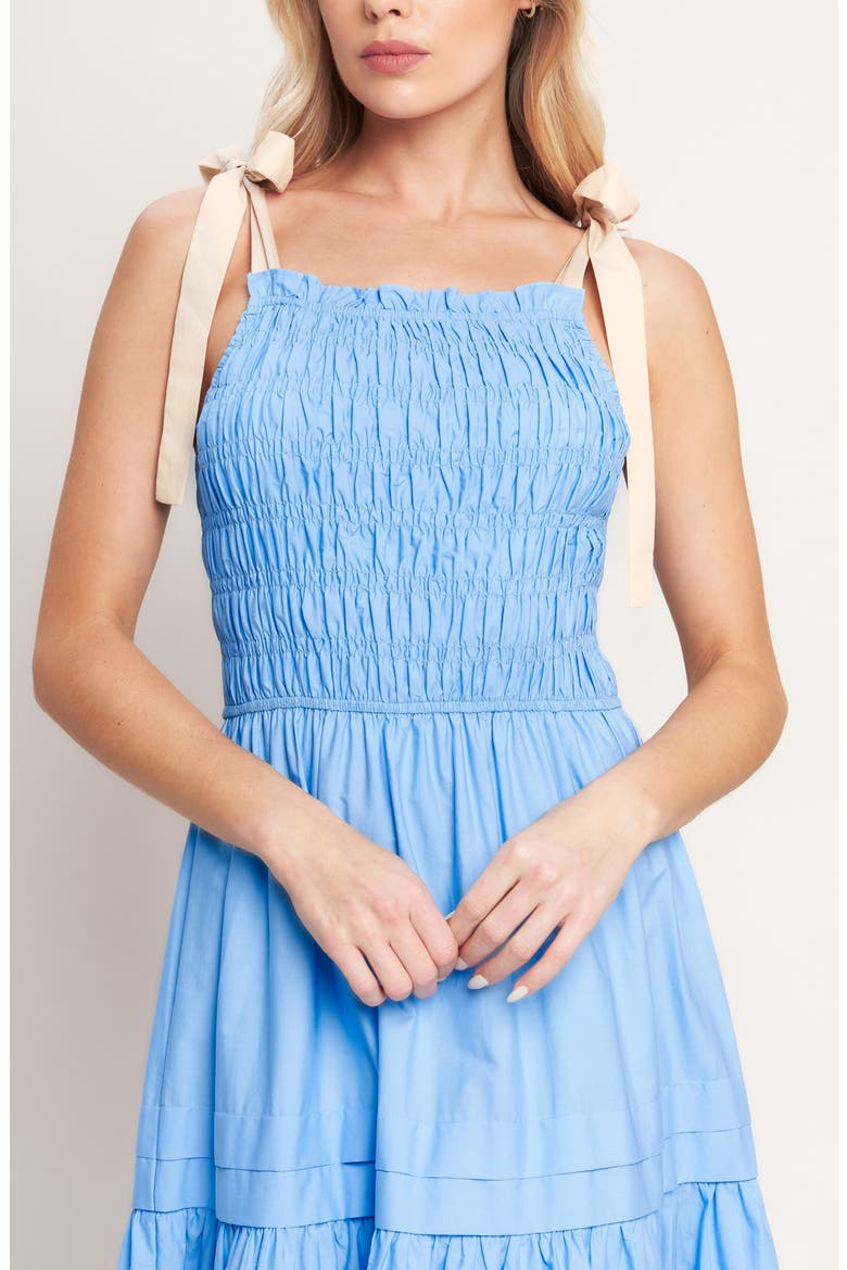 Smocked Bodice Tiered Maxi Dress, Alternate, color, BLUE